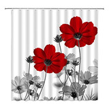 Feierman Rojo Gris Floral Cortina De Ducha Elegancia Simple 
