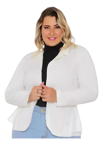 Blazer Plus Size Com Babado Neoprene Barato Moda Social