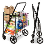 Carrito De Compras Plegable Con Ruedas Giratorias Doble Cest