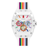Reloj Para Hombre Guess Connoisseur Color Plateado Gw0265g1 Correa Arcoíris