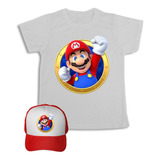 Camiseta Mario Bros Niños Y Adultos Obsequio Gorra