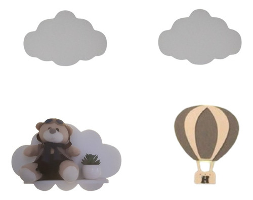 Kit 2 Nuvens Com Led Mais Um Balão E Uma Prateleira Com Led