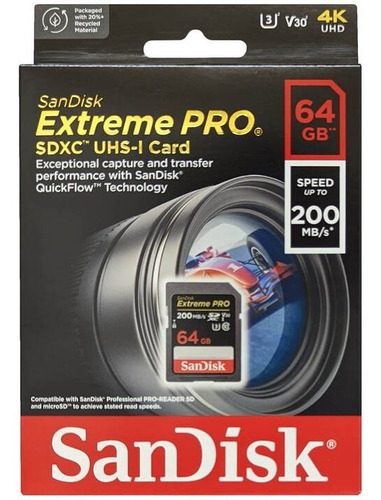 Tarjeta Sd 64 Gb Uhs-i U3 4k Extreme Pro 200mb/seg Sandisk