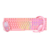 Kit Gamer Rosa Led Rgb Teclado Mouse Headset Evolut Eg53