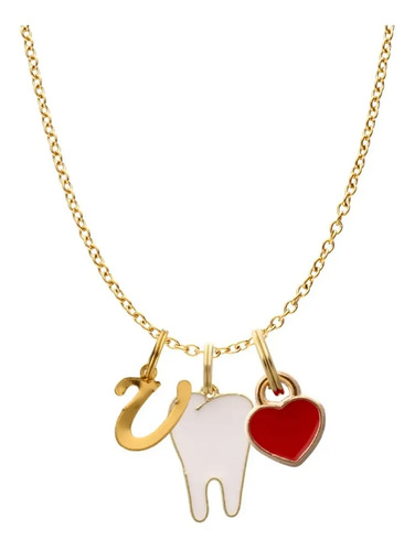 Collar Muela Dentista Corazón Cadena Acero Dije Inicial Moda