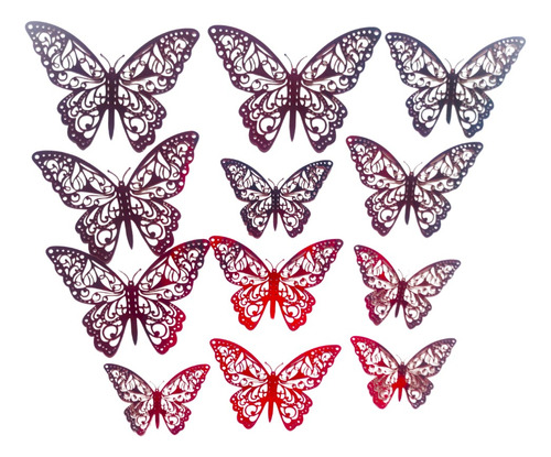 Mariposas 3d Pegatinas Pared, 12 Uds. Decoración Roja