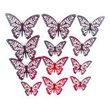Mariposas 3d Pegatinas Pared, 12 Uds. Decoración Roja