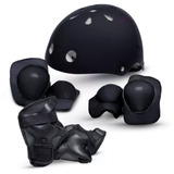 Kit Proteção + Capacete Infantil Rava Play Preto Para Bike Bicicleta Skate Patins