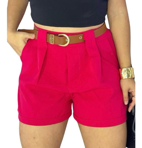 Shorts Feminino Cintura Alta Meia Coxa Alfaiataria C/ Cinto