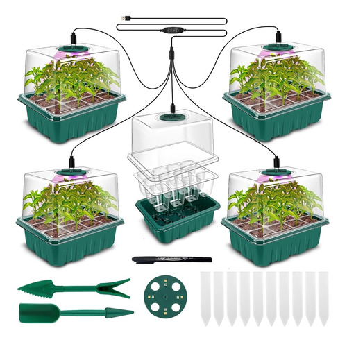 Kit Incio Semillas Cultivo Con Luces 5 Bandejas De 12 Celdas