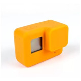 Capa Case Silicone + Tampa Lente Laranja Gopro Hero 5 6 7 