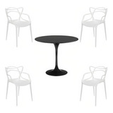 Comedor Tulip Negro 80cm - 4 Sillas Master Blancas