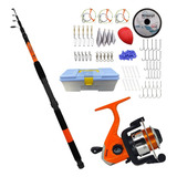 Kit Caja De Pesca Completa + Reel 201 + Caña 2.70m Variada