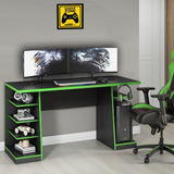Mesa Gamer Escrivaninha Computador Nicho Cpu Preta Verde