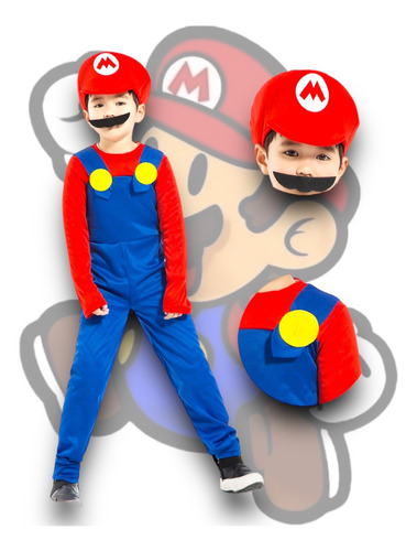 Disfraz Niño Mario Bross Y Luigi Bross, Incluye Gorro Y Bigotes 