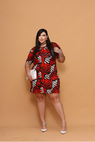 Vestido Feminino Curto Plus Size Em Viscose Básico Dia