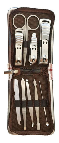 Set Manicuria De Viaje + Estuche Acero Quirurgico X 9 Piezas