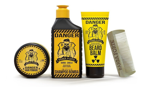 Kit Box Danger| Shampoo-beard Balm-pomada-peine| Barba Forte