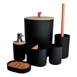 Kit Banheiro Lavabo 6 Peças Preto Branco Redondo Acessórios