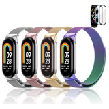 4 Correa Milanis Acero De Reloj + Mica Para Xiaomi Mi Band 8