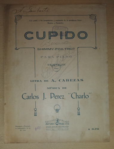 Partitura Cupido Shimmy Fox Trot Para Piano A. Cabezas 