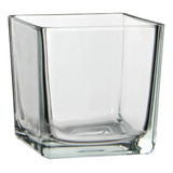 Vaso Castiçal De Vidro Transparente Quadrado Luxo 12x12cm