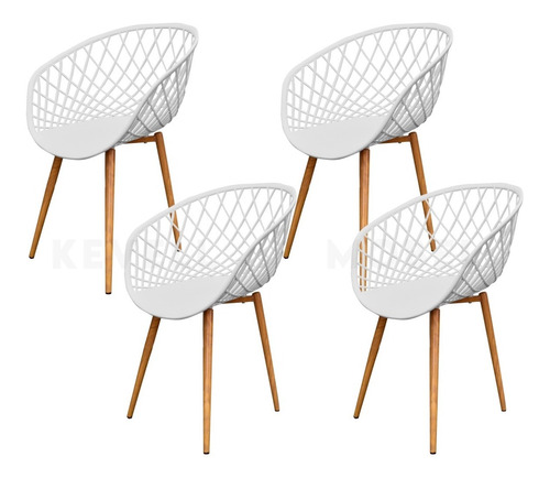 Set De 4 Sillas De Plastico Patas Madera Piamonte, Eames