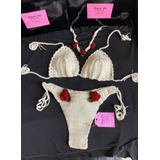 Hermoso Traje De Baño Bikini Tejido A Crochet