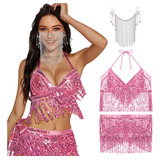 Fajilla Bellydance Lentejuelas Para Falda Fiesta Y Top 3pcs