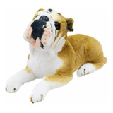 Cachorro Pelúcia Bulldog Marrom Claro Deitado Realista 55cm