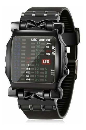 Estilo Fresco Colorido Led Reloj Digital Binario Muñeca Negr