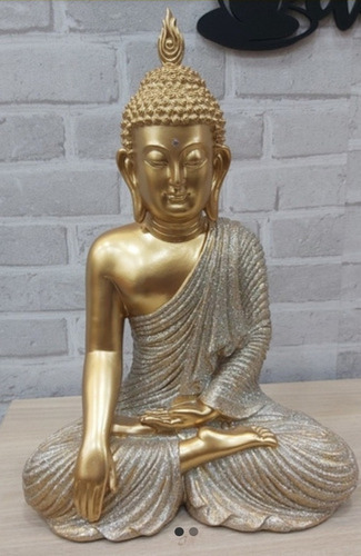 Estátua Do Buda Grande Dourado    Resina 34cm