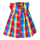  Vestido Infantil Xadrez Menina Festa Junina C/ Tiara Cabelo