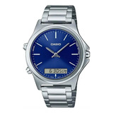 Reloj Casio Mtp-vc01d-2e Agente Of Local Barrio Belgrano Color De La Malla Plateado Color Del Bisel Plateado Color Del Fondo Azul