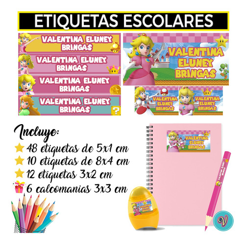 Etiquetas Escolares Impresa Troquelada Personalizada Útiles