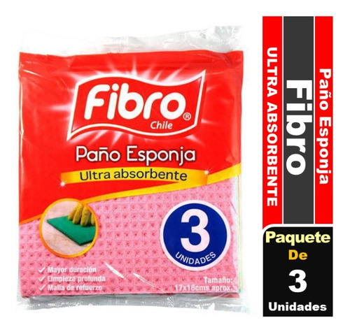 Paño Esponja Ultra Absorbente Fibro 3 Unidades