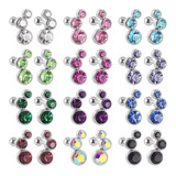 Aros Piercing Triple Circon Tope Con Hilo Acero Colores 