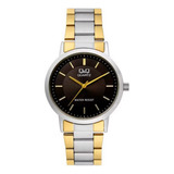 Reloj Q&q Qyq Hombre Qa38j402y Bicolor Acero + Estuche