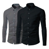 Kit 2 Camisa Social Masculino Slim Fit Manga Longa Não Amass