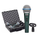 Kit Com 3 Microfone Dinâmico Btm-58a C/ Maleta E Cachimbo Cor Verde