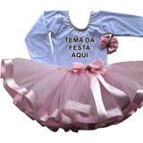 Tutu Infantil Aniversário Body Feminino Menina Manga Longa