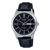 Reloj Pulsera Casio Mtp-v006l-1cudf Con Correa De Cuero Color Negro - Bisel Plateado