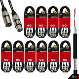 Kit 10 Cabo De Microfone Balanceado Xlr Macho Xlr Femea 10m