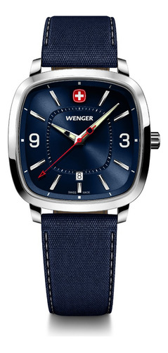 Wenger Reloj Vintage Sport 37 Mm, Azul Color Del Bisel Plateado
