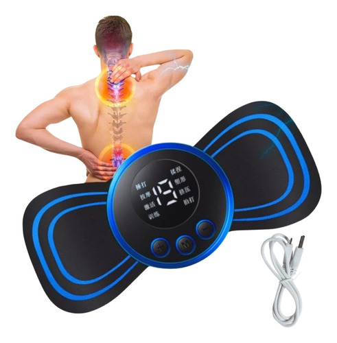 Aparelho De Massagem Ems Mini Massageador Elétrico Estimulador Alivia Dor Varizes Tensão Muscular Fisioterapia 110v/220v Preto E Azul