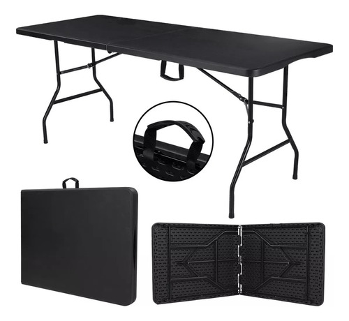 Mesa Plegable Portátil De Plástico 180 Cm Portafolio Negra