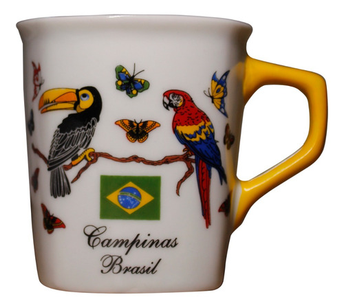 Caneca De Cerâmica Quadrada Com  Aves Brasileiras  9cm C399