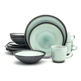 Vajilla Juego Verde Menta Gris Porcelana 16 Pzs Diana