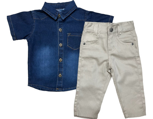 Conjunto Camisa Jeans Social Menino Infantil Criança Luxo