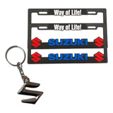 Par De Porta Placas Premium Suzuki Y Llavero Metálico